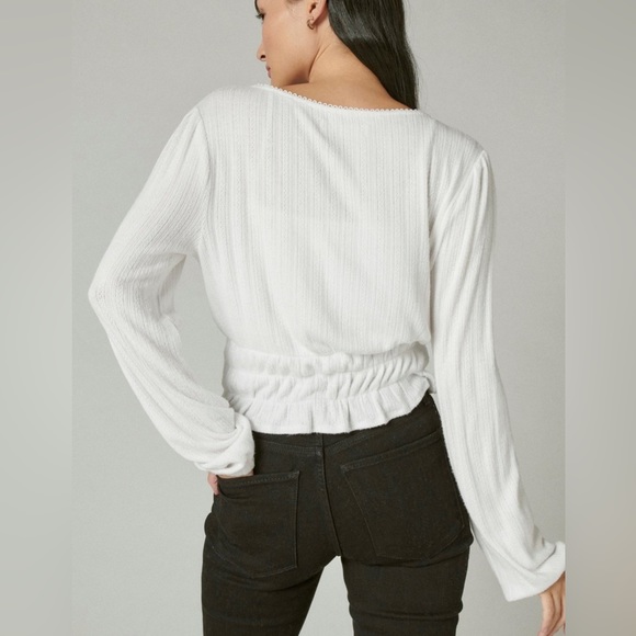 NWT Lucky Brand Ruffle Cinched V-Neck Long Sleeve Top - Picture 4 of 9